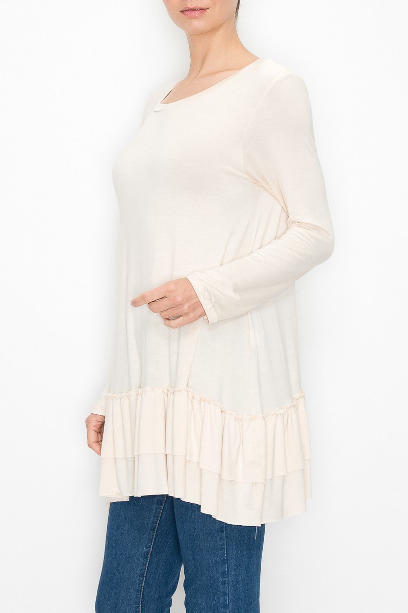 Long Sleeve Pleated Bottom Tunic - Ivory