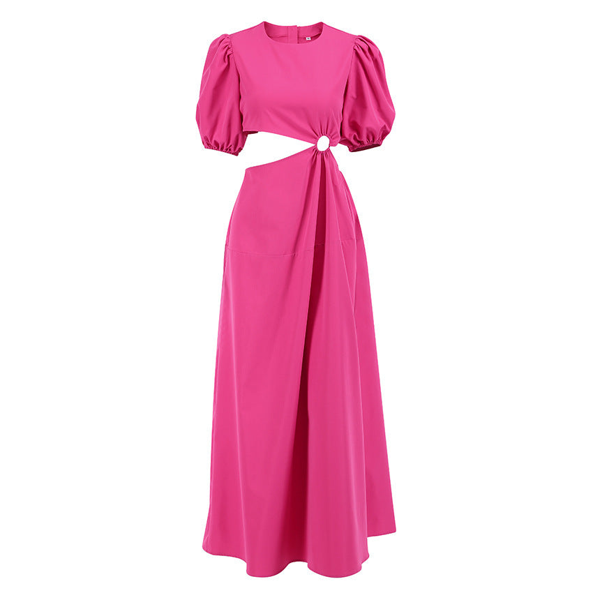 Vacation Style Dress Long Sense Asymmetric Commuter Puff Sleeve Elegant Women's Clothing