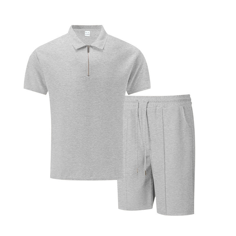 Solid Color Polo Collar T-shirt Shorts Casual Suit