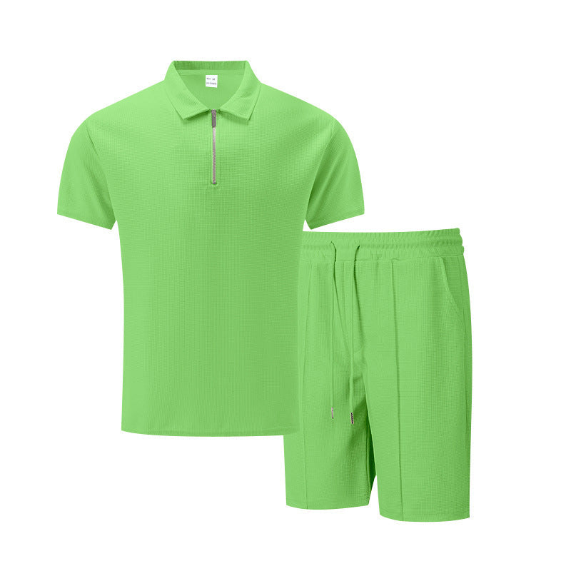 Solid Color Polo Collar T-shirt Shorts Casual Suit