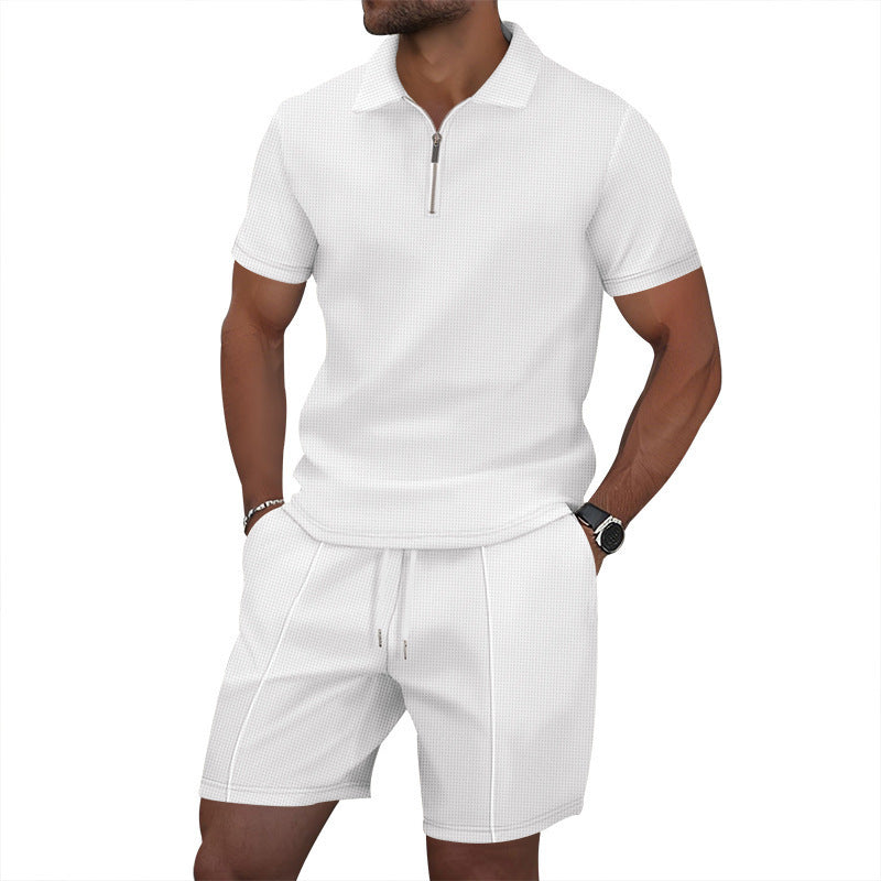 Solid Color Polo Collar T-shirt Shorts Casual Suit
