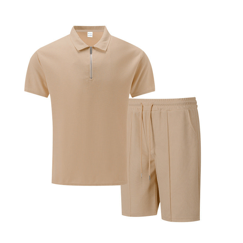 Solid Color Polo Collar T-shirt Shorts Casual Suit