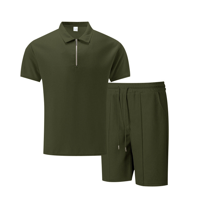 Solid Color Polo Collar T-shirt Shorts Casual Suit