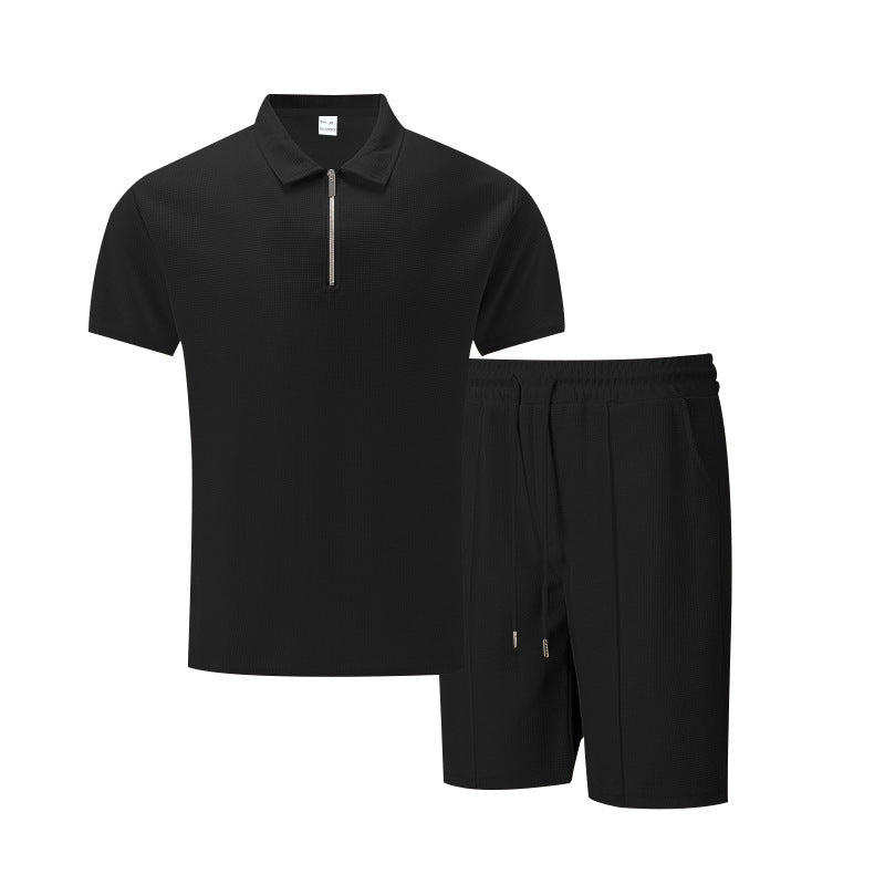 Solid Color Polo Collar T-shirt Shorts Casual Suit