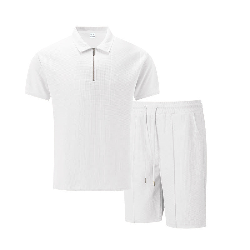 Solid Color Polo Collar T-shirt Shorts Casual Suit