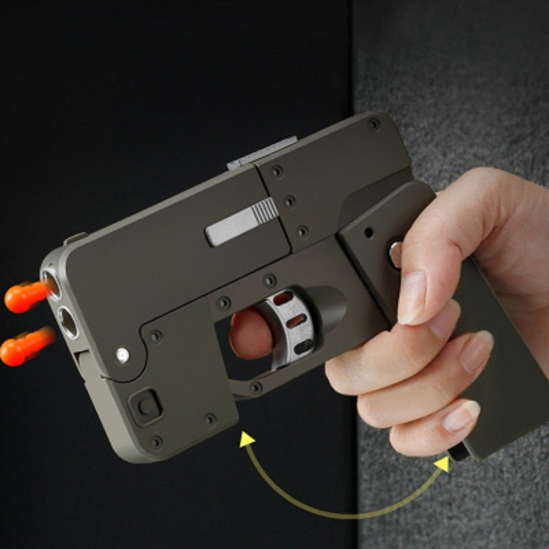 Harmless Folding Pistol Bullet Automatic Shell Throwing Toy Creative Soft Mobile Phone Appearance Gun Outdoor Interactive Kid Gift