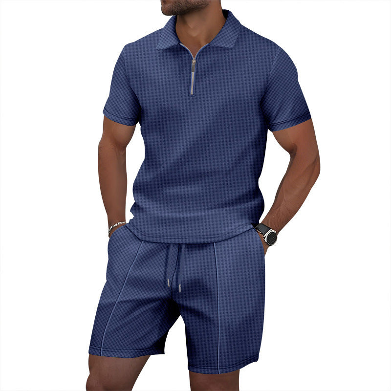 Solid Color Polo Collar T-shirt Shorts Casual Suit