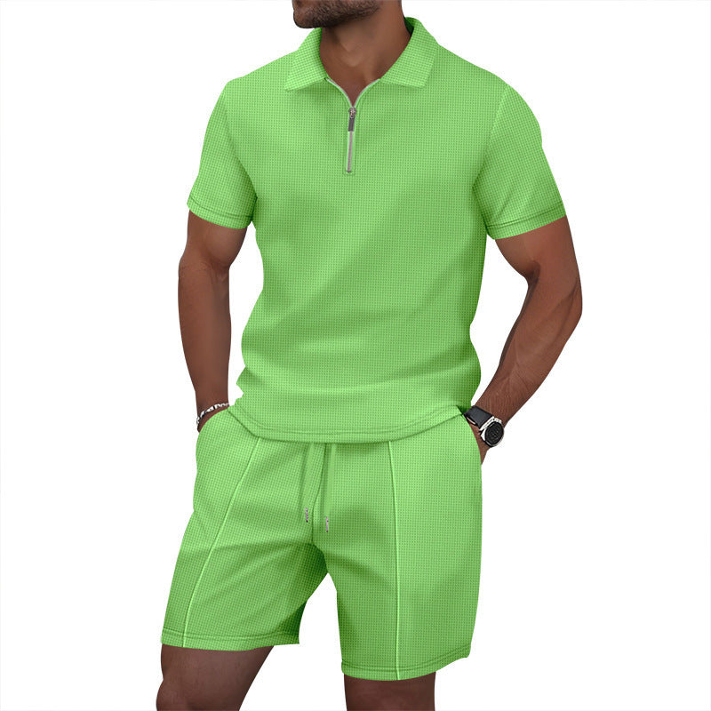Solid Color Polo Collar T-shirt Shorts Casual Suit