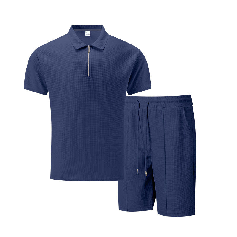 Solid Color Polo Collar T-shirt Shorts Casual Suit