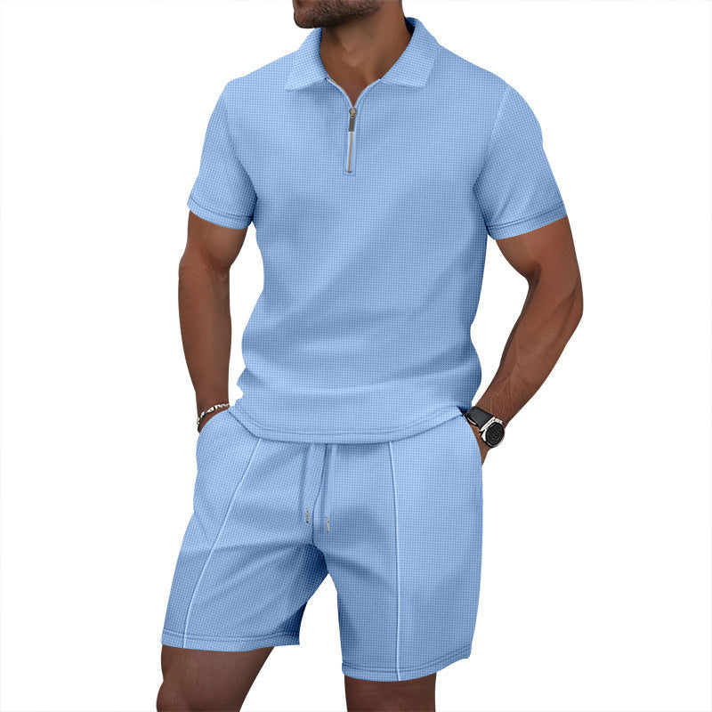 Solid Color Polo Collar T-shirt Shorts Casual Suit