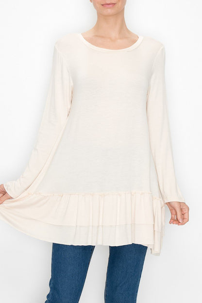 Long Sleeve Pleated Bottom Tunic - Ivory