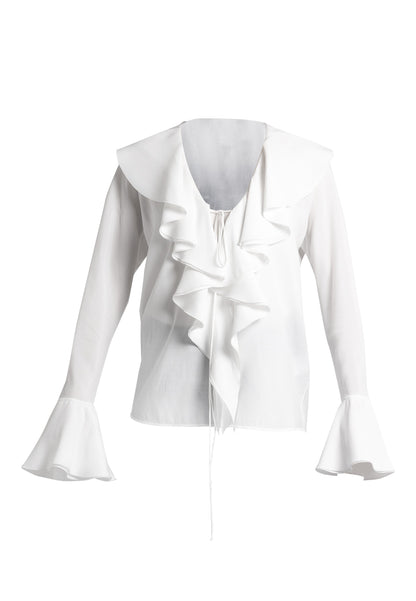 Allegra: White Ruffle Blouse | Long Sleeve Ruffle Tops