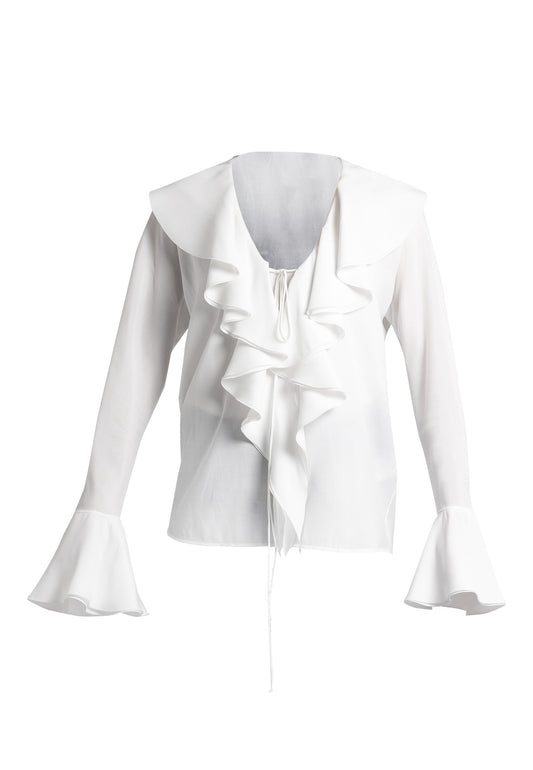 Allegra: White Ruffle Blouse | Long Sleeve Ruffle Tops