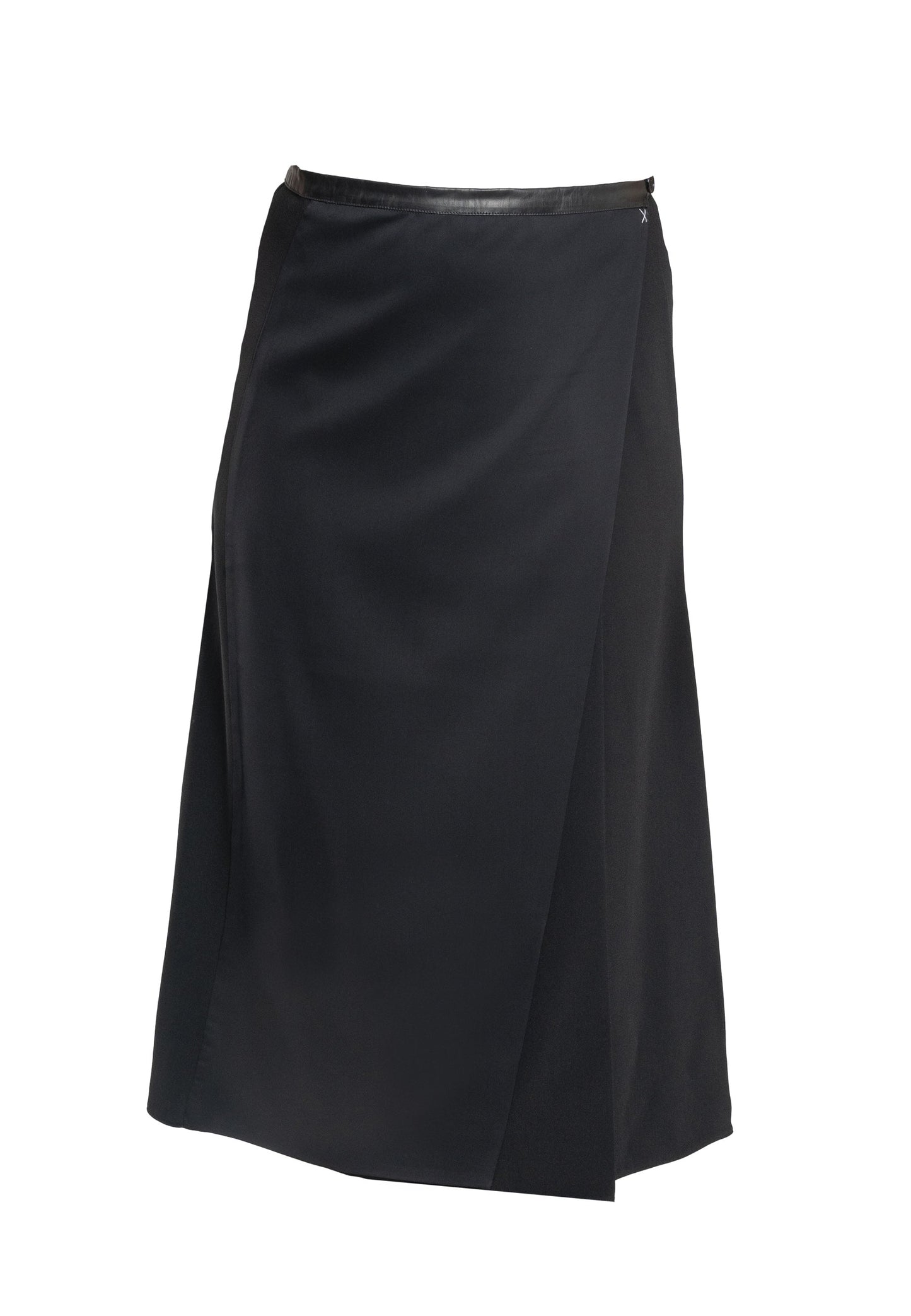 Masha Black a Line Split Midi Skirt - Chic Italian Viscose Fabric With Eco-Leather Waistband, Made in Italy