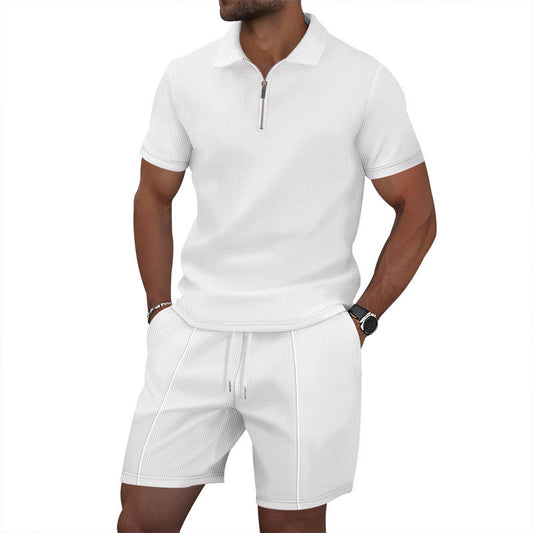 Solid Color Polo Collar T-shirt Shorts Casual Suit