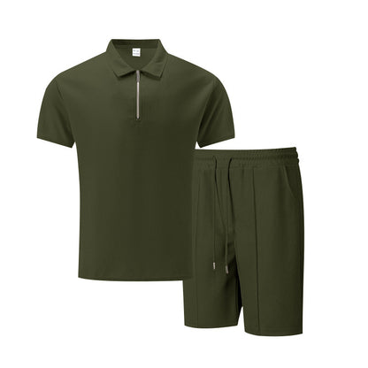 Solid Color Polo Collar T-shirt Shorts Casual Suit