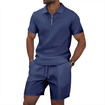 Solid Color Polo Collar T-shirt Shorts Casual Suit