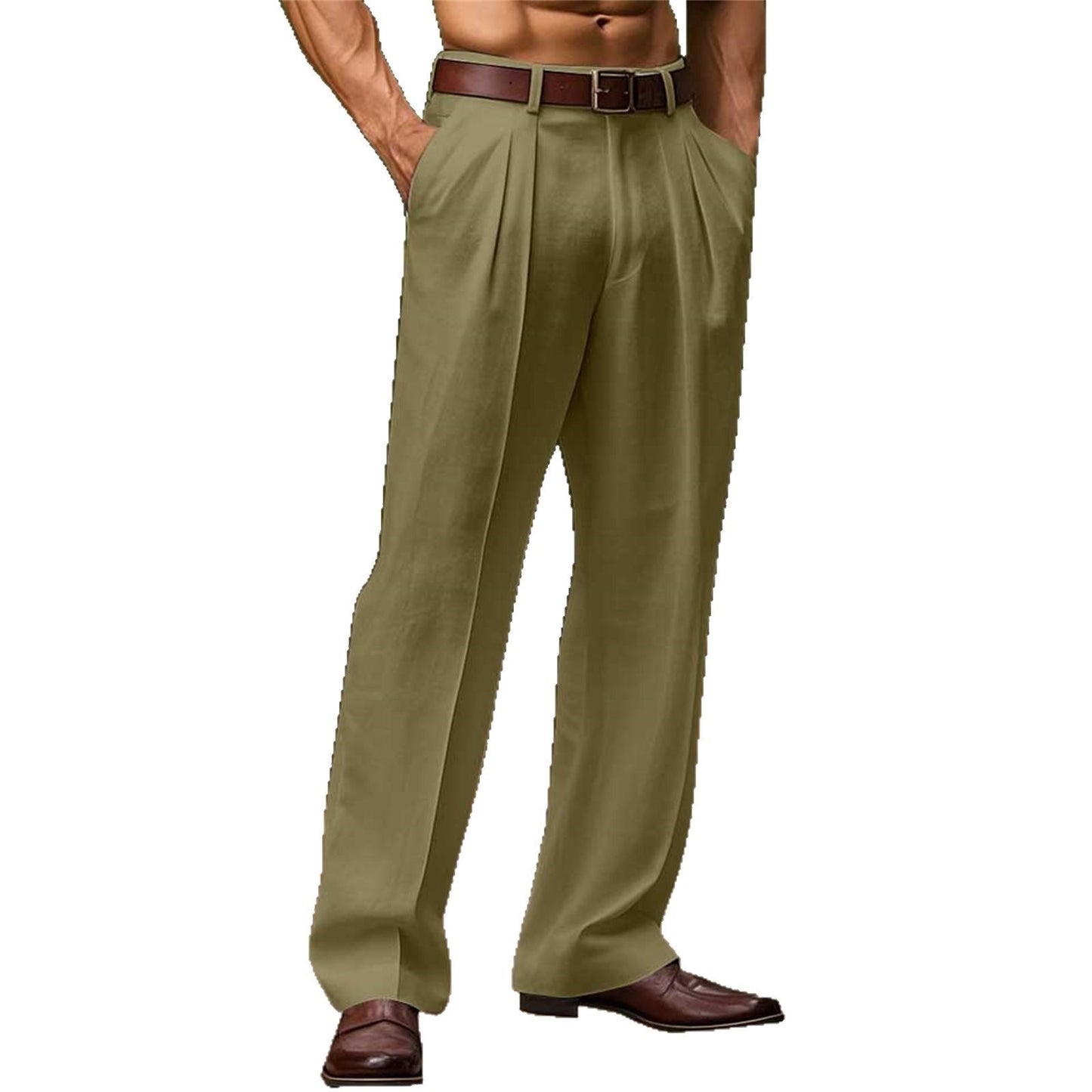 Slant Pockets Bifold Linen Solid Color Breathable And Loose Straight Men's Casual Pants