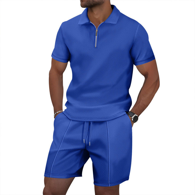 Solid Color Polo Collar T-shirt Shorts Casual Suit