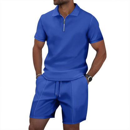 Solid Color Polo Collar T-shirt Shorts Casual Suit