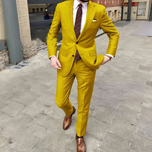 Men's Slim Fit Business Dress Two Button Set